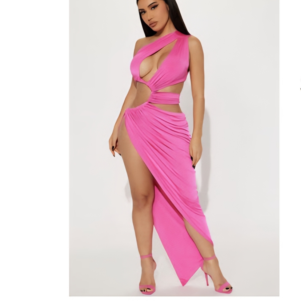 Fashion Nova Vibrant Pink Asymmetrical Dress